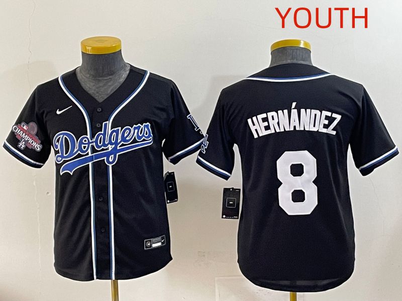 Youth 2025 Los Angeles Dodgers #8 Hernandez Black Three generations Fashion Nike MLB Jersey style 7->youth mlb jersey->Youth Jersey